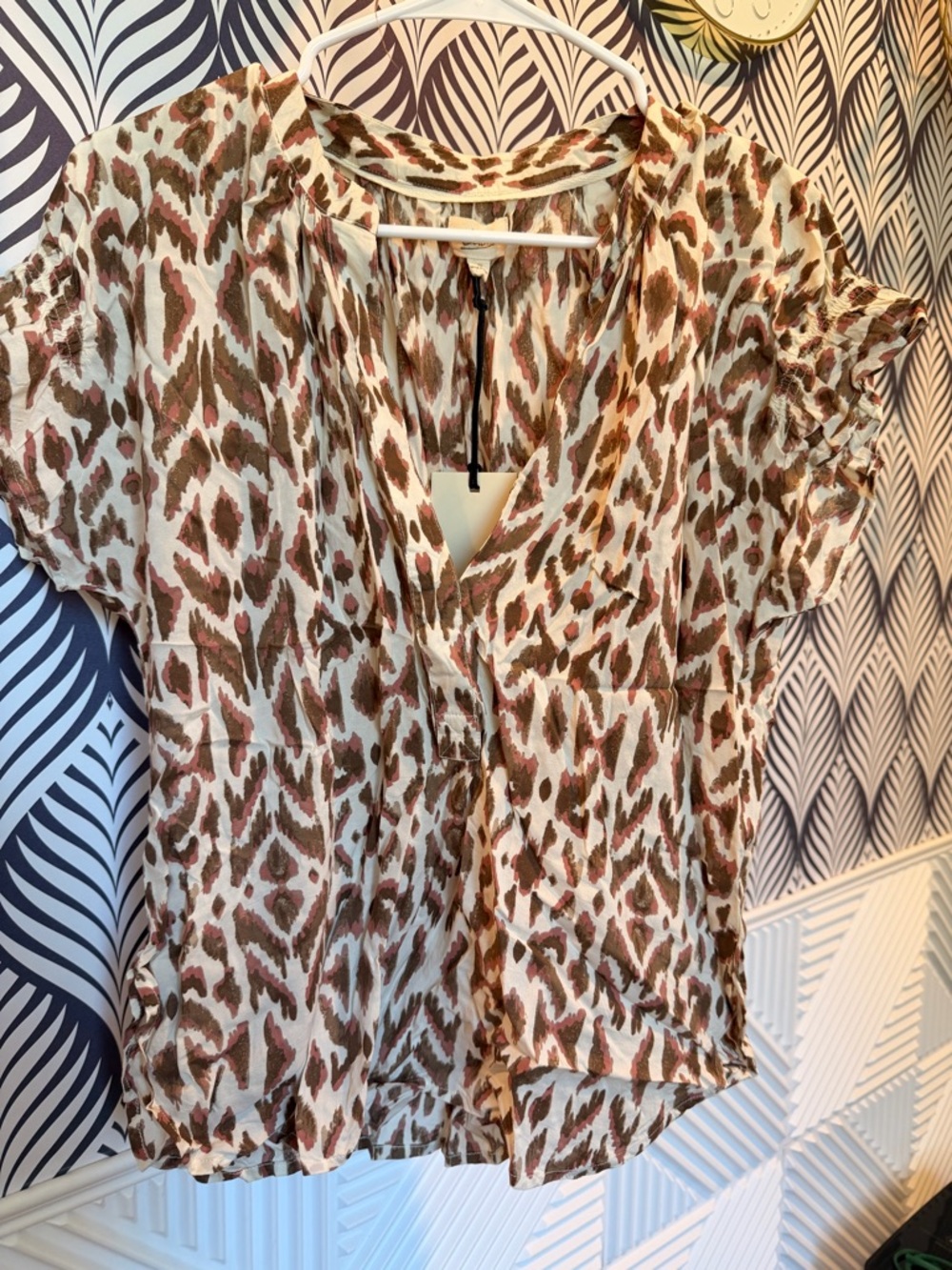 Elan Cream Blouse with Brown & Muted Pink Abstract Print